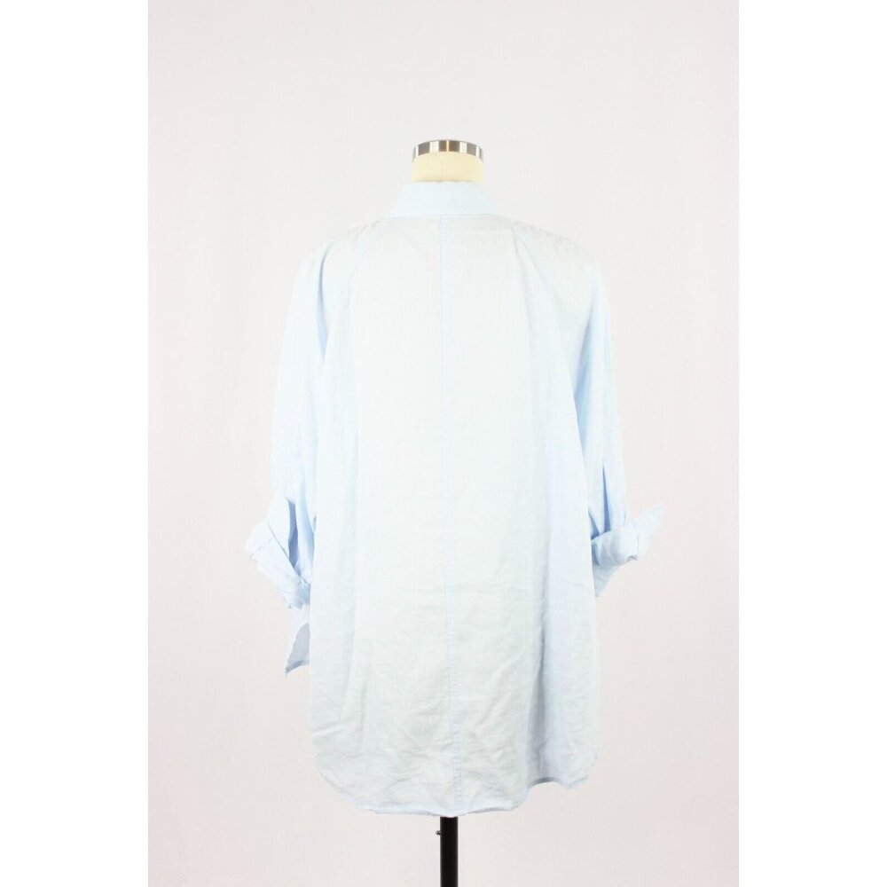 Aritzia WILFRED FREE Light Blue Linen Boyfriend Button-Up Shirt Blouse, Size XS - Picture 3 of 15